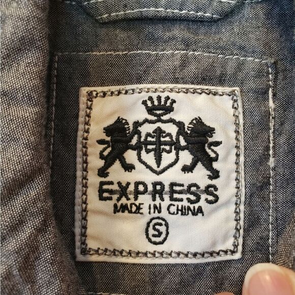 EXPRESS Casual Button-Down Shirt Gray Small - Picture 3 of 4